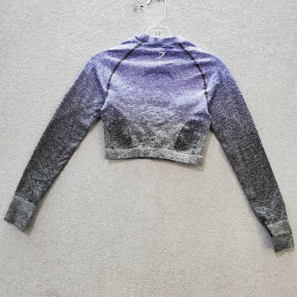Gymshark Women Sweatshirt‎ Small Purple Ombre Cropped Logo Long Sleeve - Picture 8 of 10